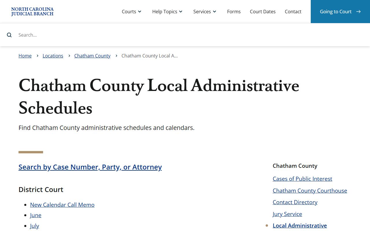 Chatham County court dockets local administrative schedules