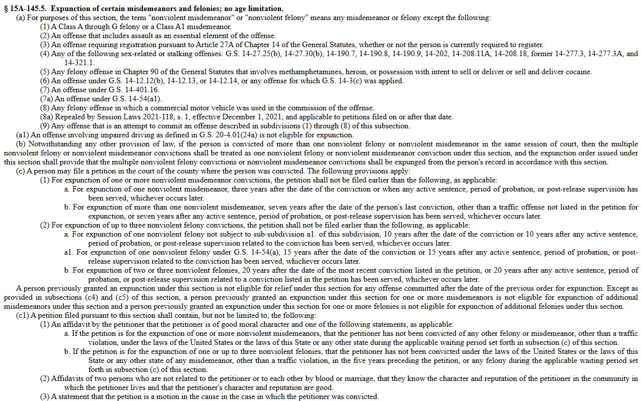 Chatham County criminal court records nonviolent offense expunction statute