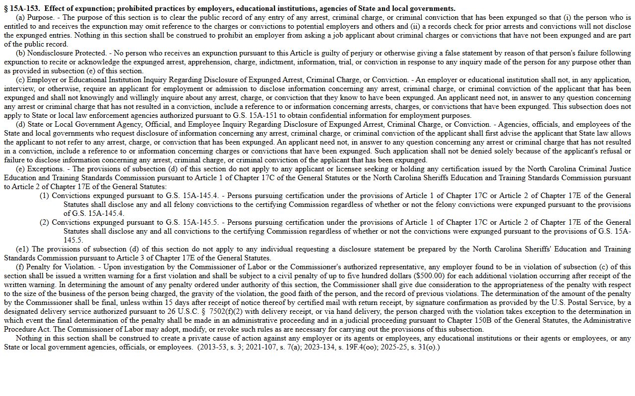 Chatham County criminal court records effect of expunction statute