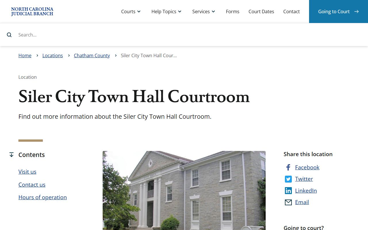 Chatham County Court records Siler City Town Hall Courtroom page