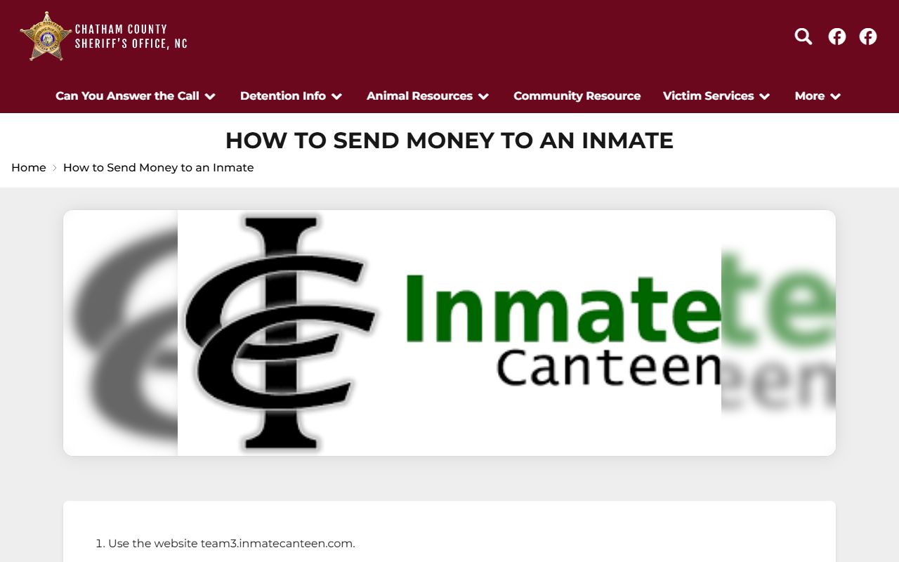 Chatham County inmate records money deposit information
