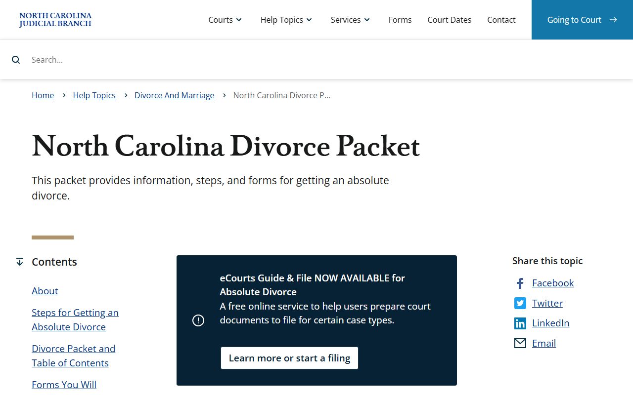 Chatham County divorce records NC divorce packet steps