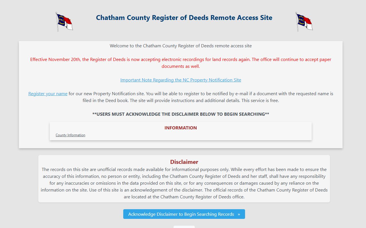 Chatham County probate records Register of Deeds remote access site