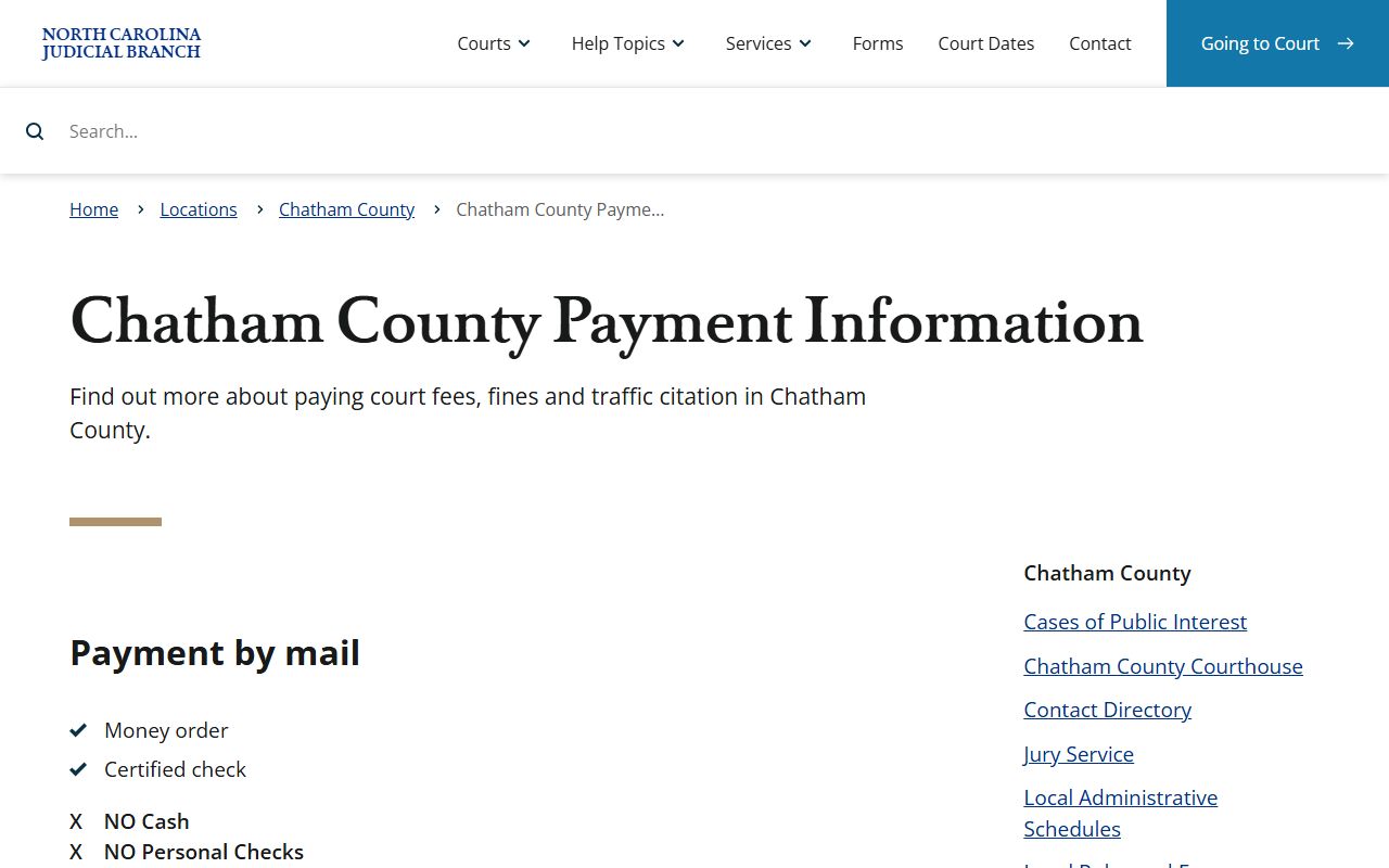 Chatham County traffic court records payment information page