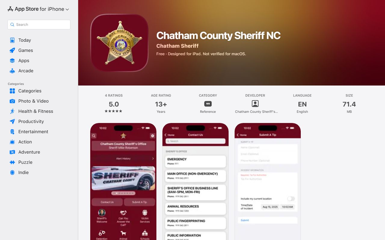 Chatham County warrant search and Sheriff app on Apple App Store