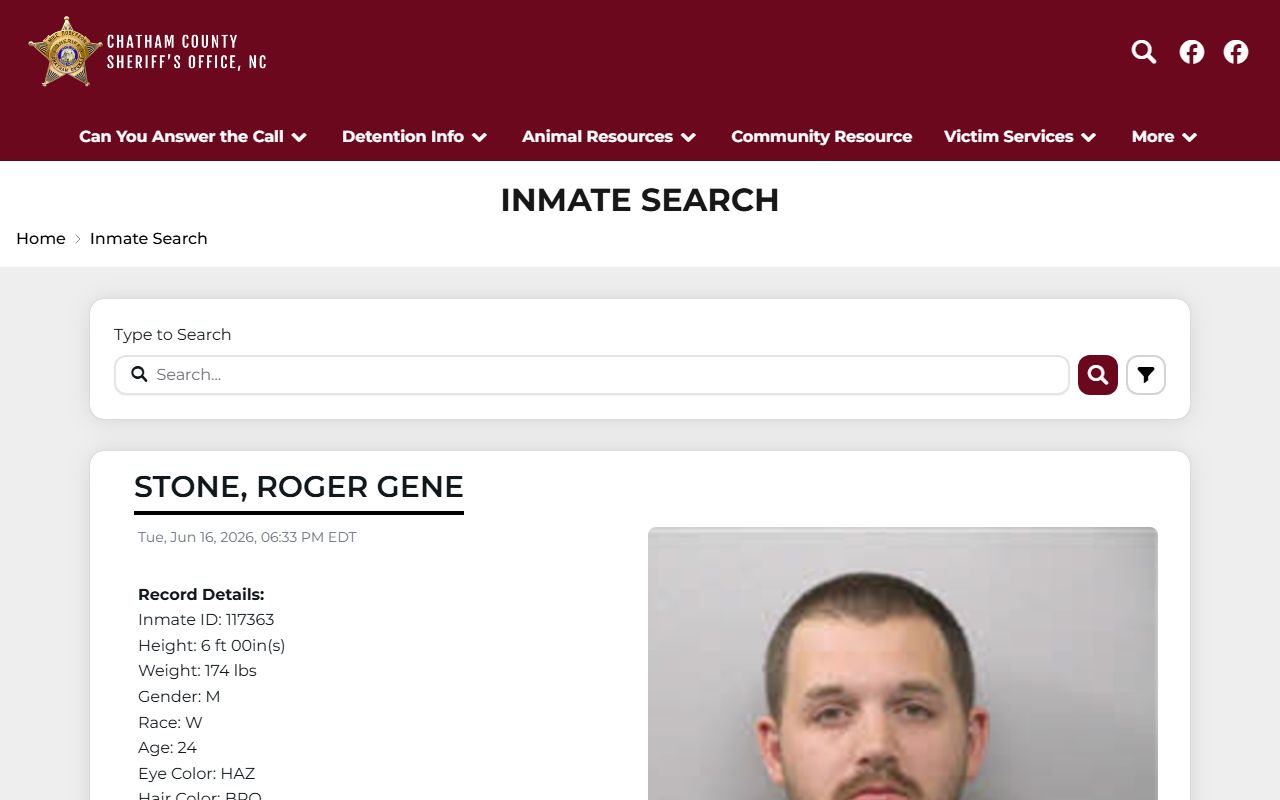 Chatham County warrant search through Sheriff inmate custody records